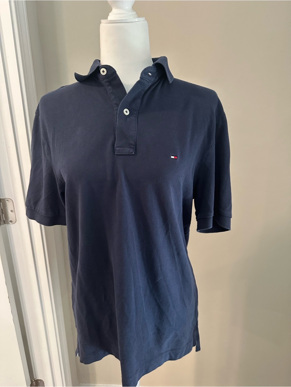 Tommy Hilfiger Navy Blue Short-Sleeve Polo with Flag Logo